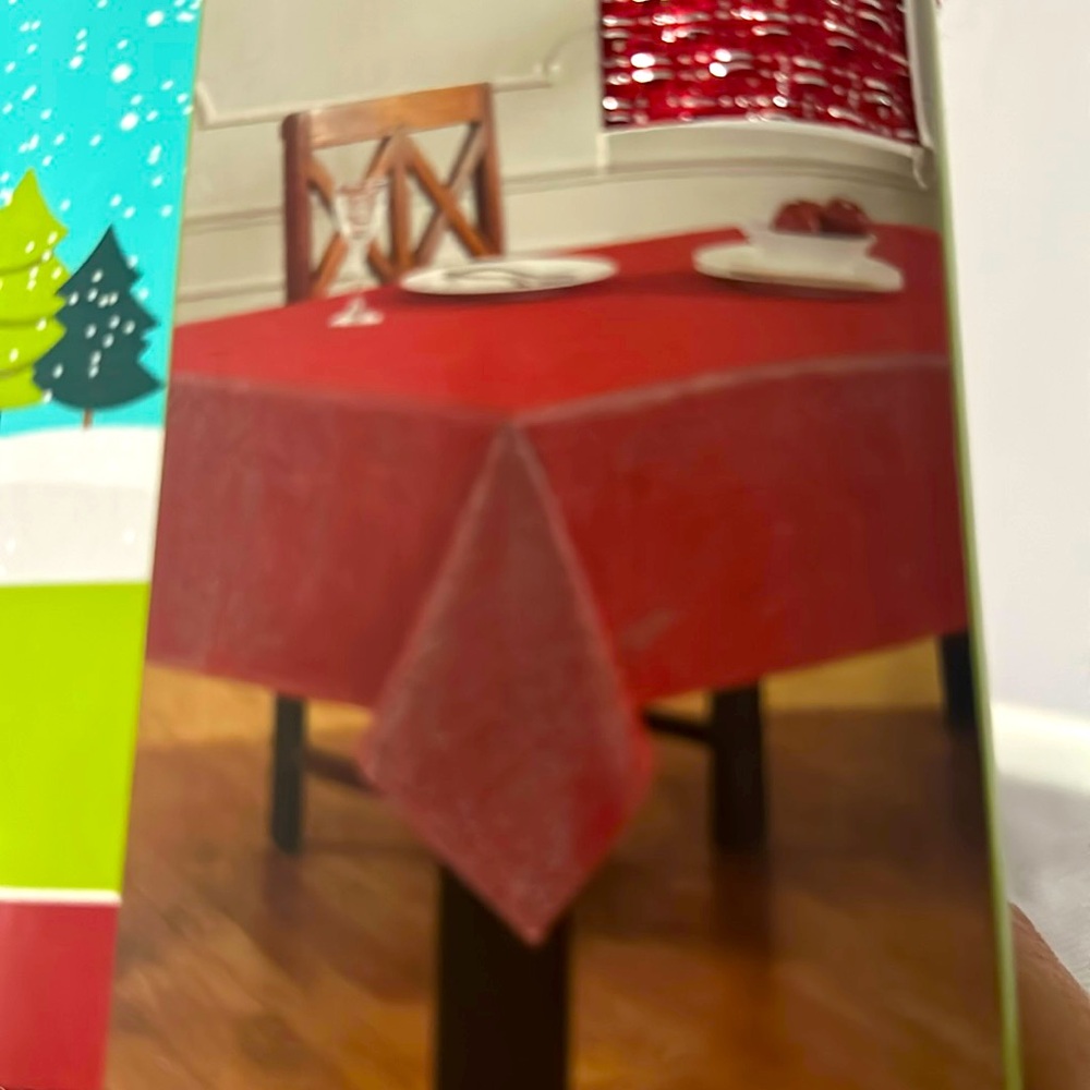 Tinsel Town Red & Silver Fabric Tablecloth 60” x 84” NWT